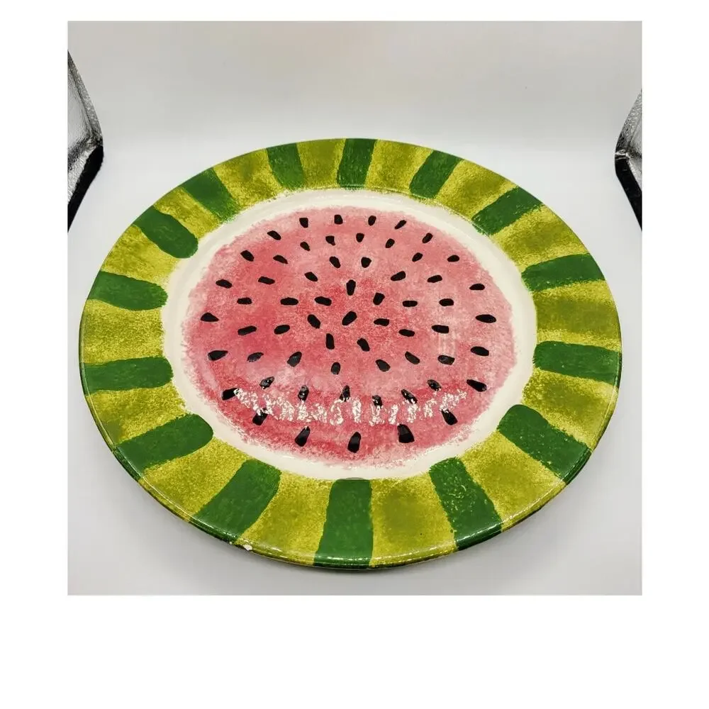 Ceramic Watermelon Plate & Tea Cup Summer Decor Vintage Handmade Bundle LOT Set